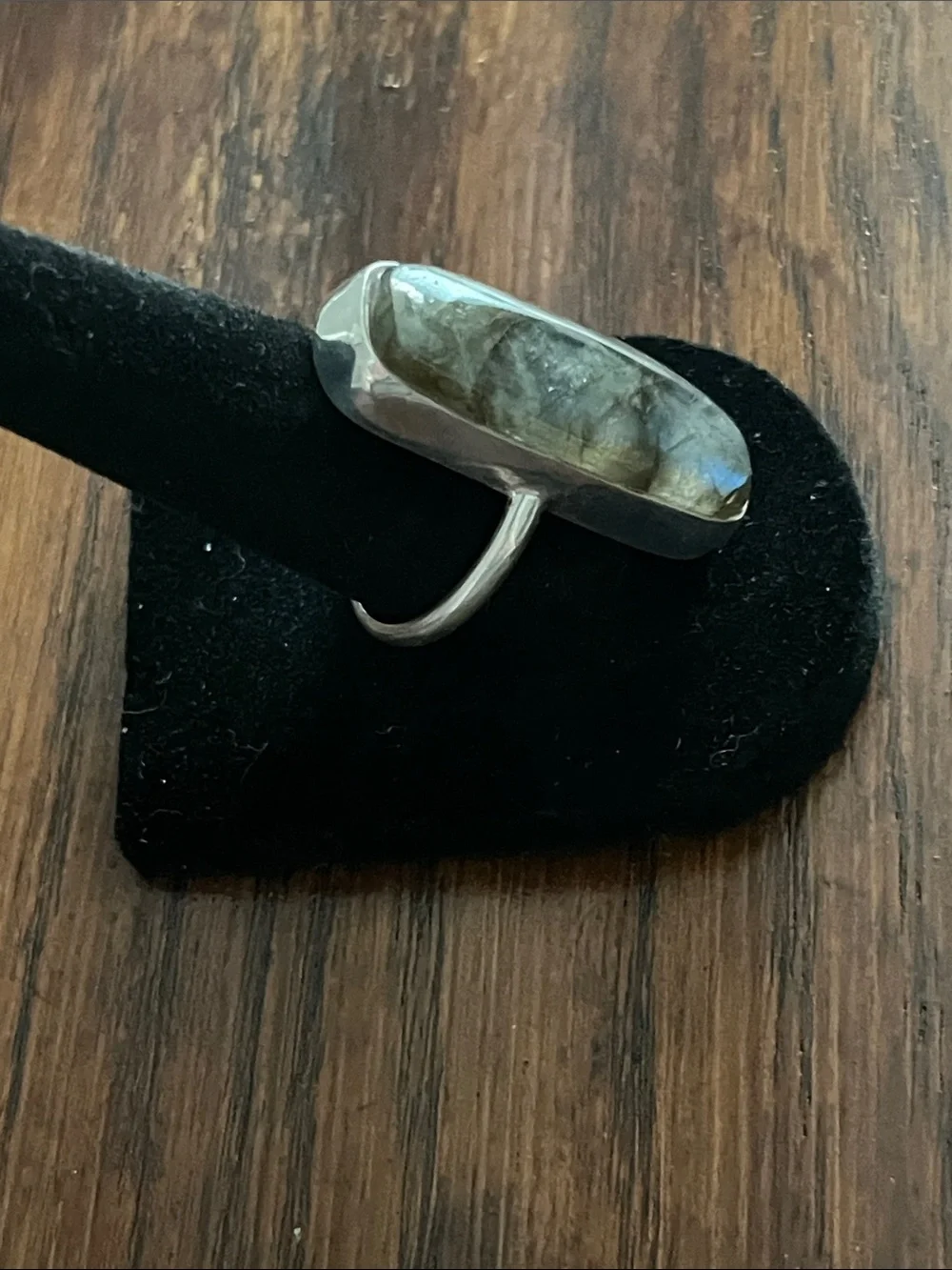 Sterling Silver Labradorite Long Rectangular Ring in Blue-Green